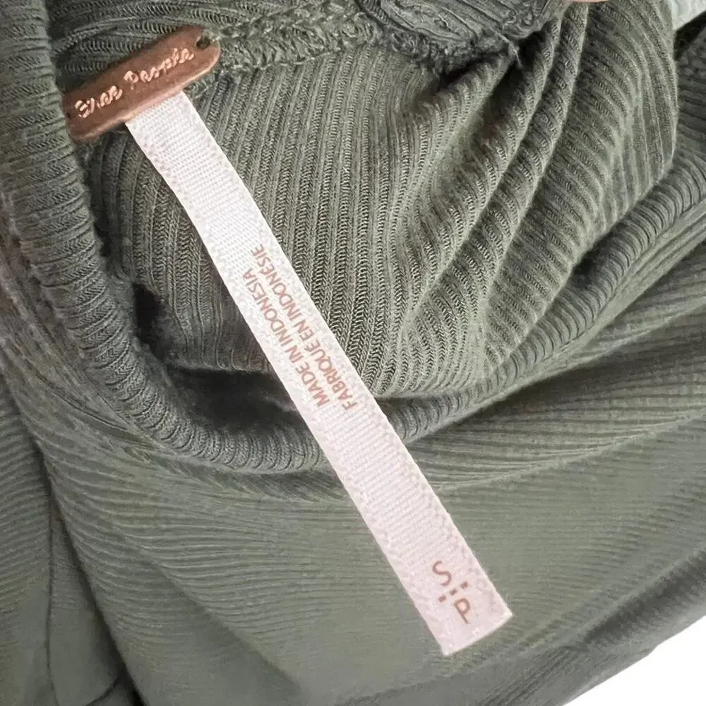 Free People Olive Green Open Back Top Ribbed Boho Twist Back Long Sleeve Small